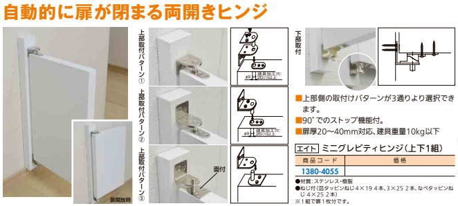 2022新発 エイト ミニグレビティヒンジ 2024 ストップ 90° 2枚組 蝶番、丁番、ヒンジ
