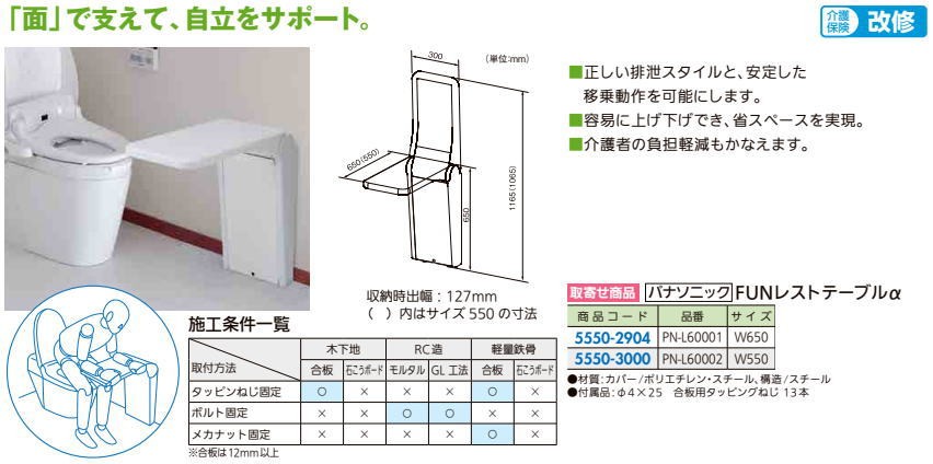 パナソニックエイジフリー FUNレストテーブルα 550 PN-L60002 楽天市場】☆ポイント最大16倍☆【全国配送可】-FUNレストテーブルα
