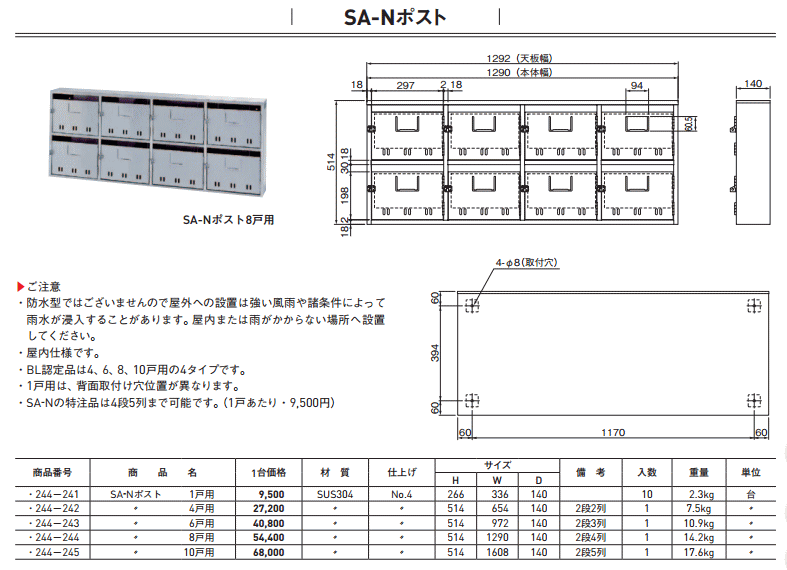 割引杉田エース (244-245)SA-Nポスト SA-N10 10戸用 内装