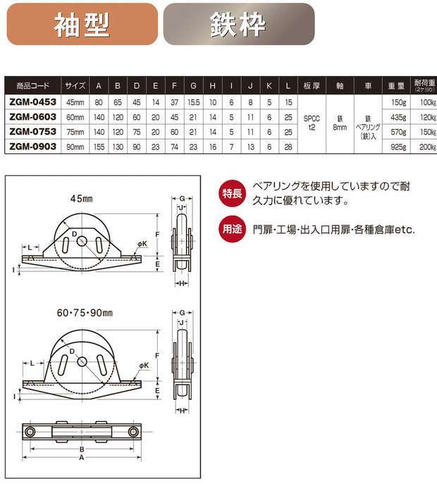 ヨコヅナ　ZGM-0453　ベアリング入鉄底車　袖　(12個入)　45