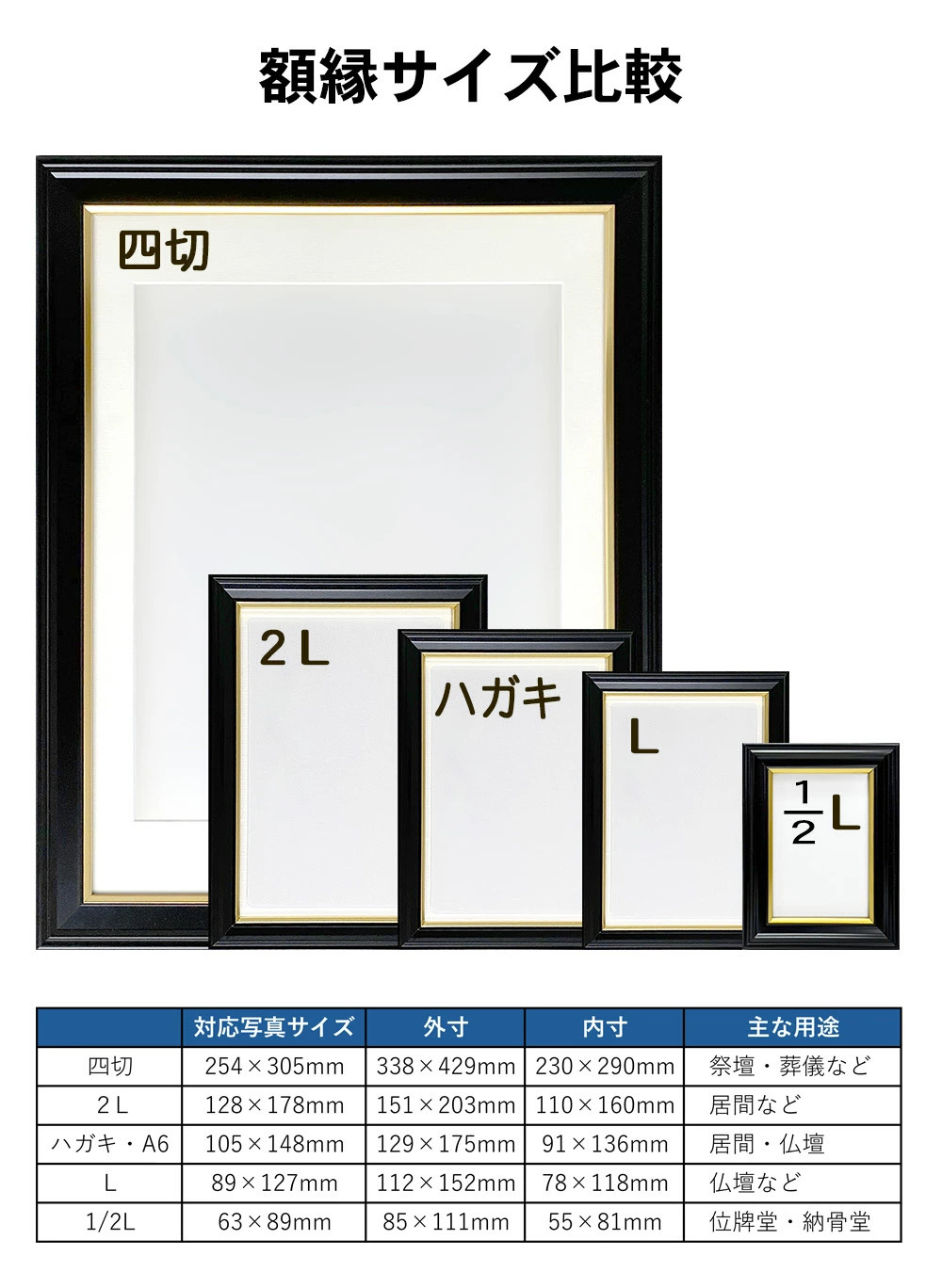 遺影額 額縁 写真立て 黒 ハガキ 判 サイズ KG キング 写真たて 遺影