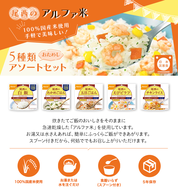 市場 尾西食品 ライス ご飯パック 1食分 アルファ米 米 パックごはん 白飯 100g×25個