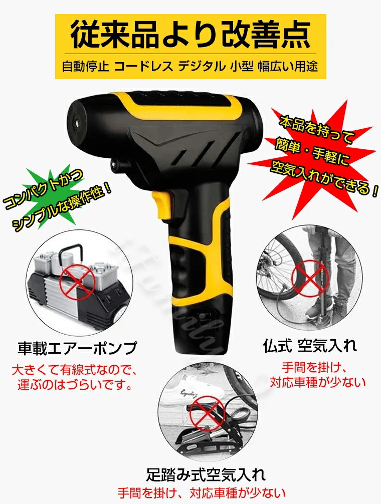 空気入れ 電動 コンプレッサー エアコンプレッサー Usb 充電式 Ledライト 自転車 車 ボール コンパクト 20mah バイク 売れ筋がひクリスマスプレゼント 日本語取扱説明書
