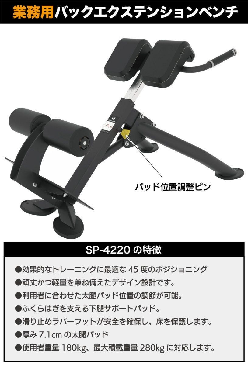 バックエクステンションベンチ トレーニングベンチ 業務用 SP-4220 背筋 ローマンベンチ SPIRIT FITNESS スピリットフィットネス  :sp-4220:アイフィットネスショップ - 通販 - Yahoo!ショッピング