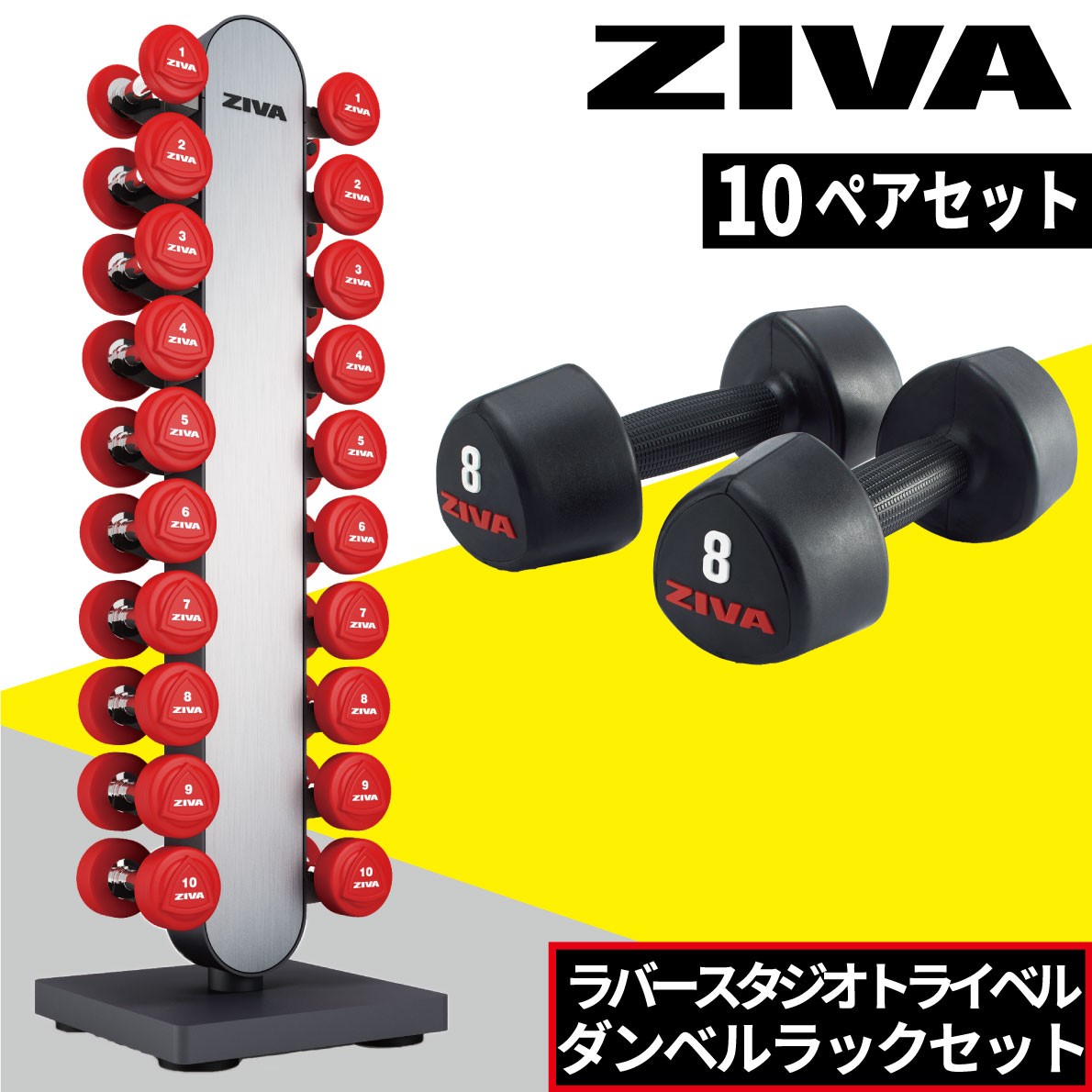 ダンベル ダンベルラック ラバー材質 鉄アレイ 10ペア 1-10kg ラックセット ダンベルホルダー ZIVA