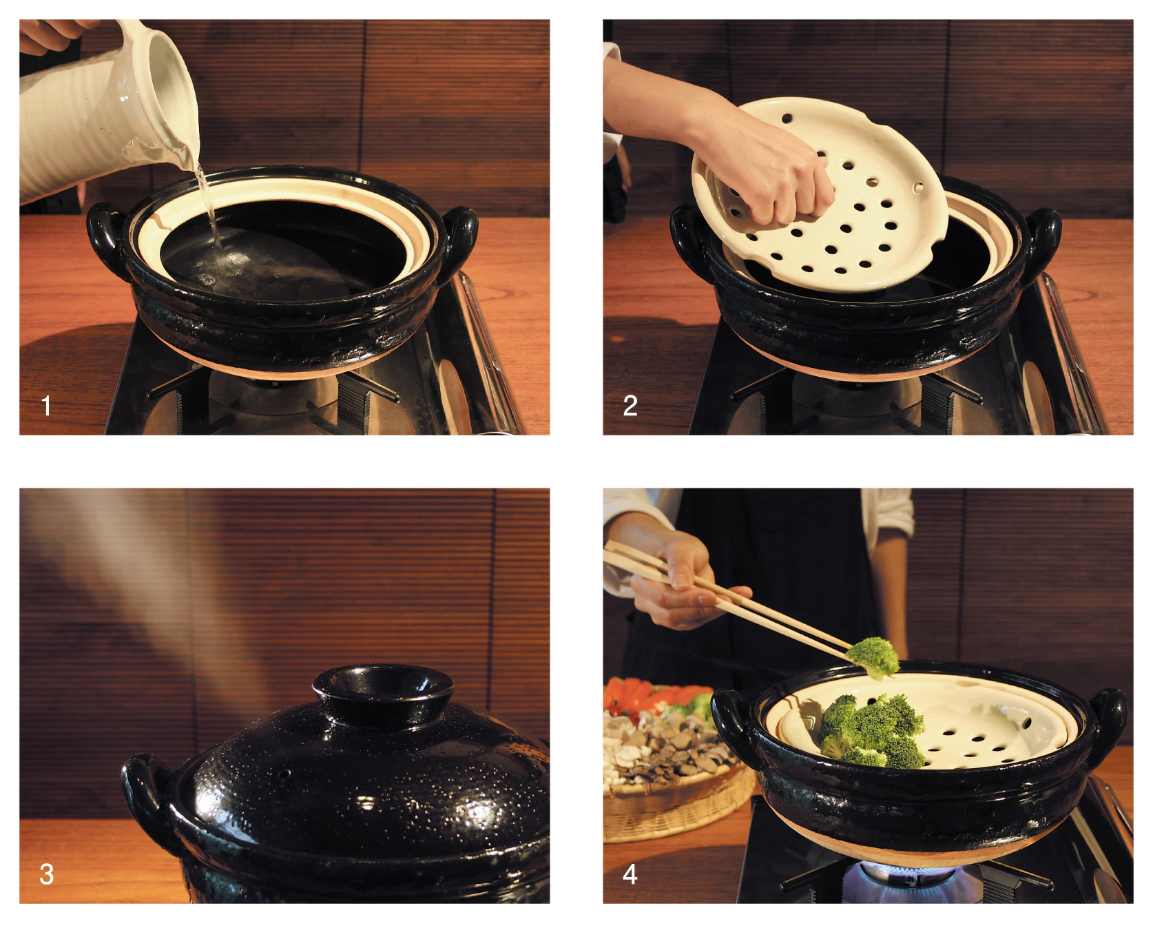 長谷園 公式 IH対応ヘルシー蒸し鍋 黒釉 小 1800ml 土鍋 多機能 IH 直