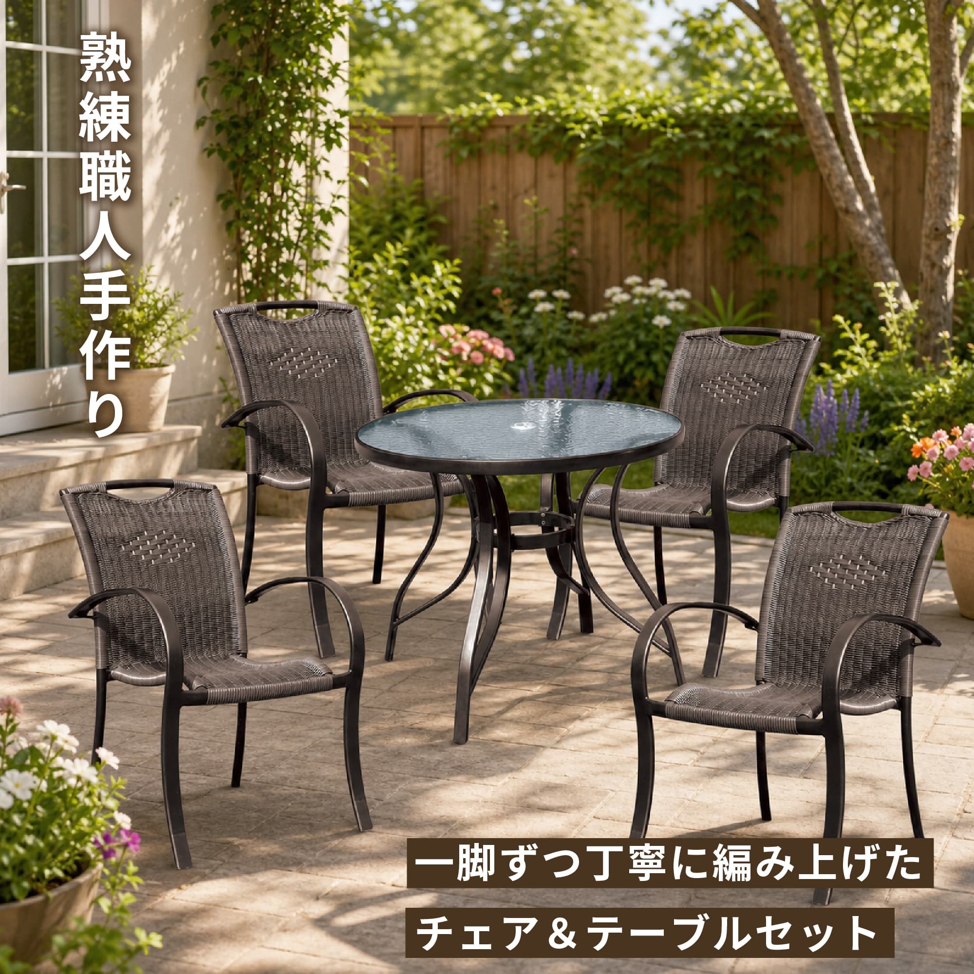 igarden（アイガーデン） ガーデンテーブルチェア 5点セット ラタン風