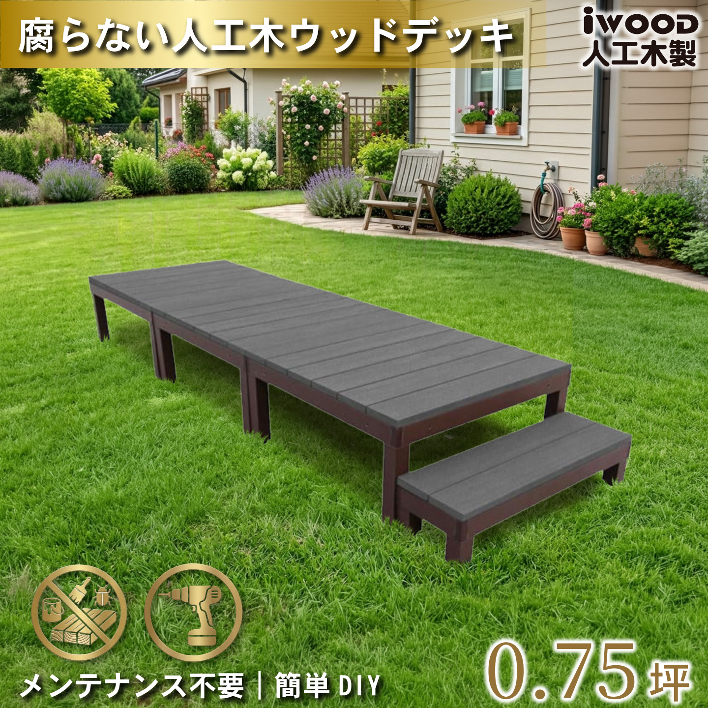 igarden（アイガーデン） ウッドデッキPLUS 0.75坪 4点セット ブラック 