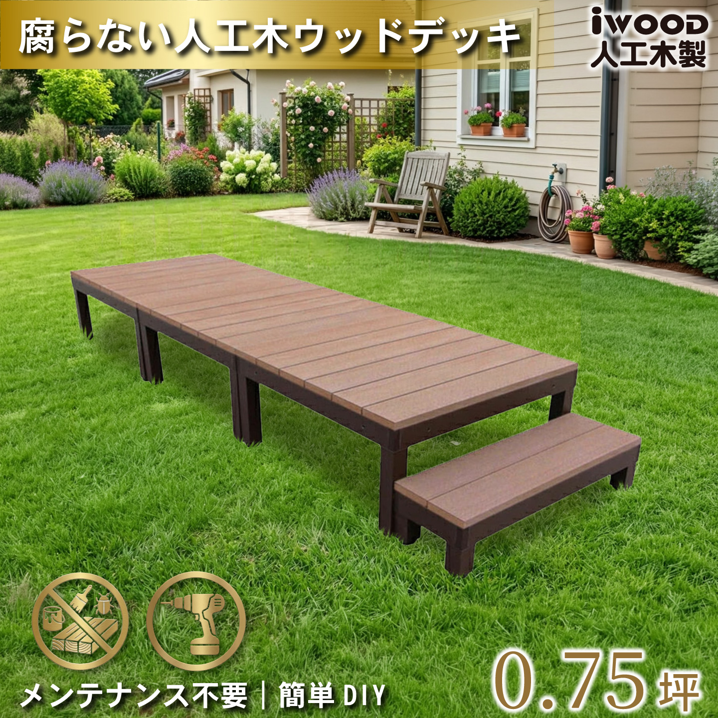 igarden（アイガーデン） ウッドデッキPLUS 0.75坪 4点セット 