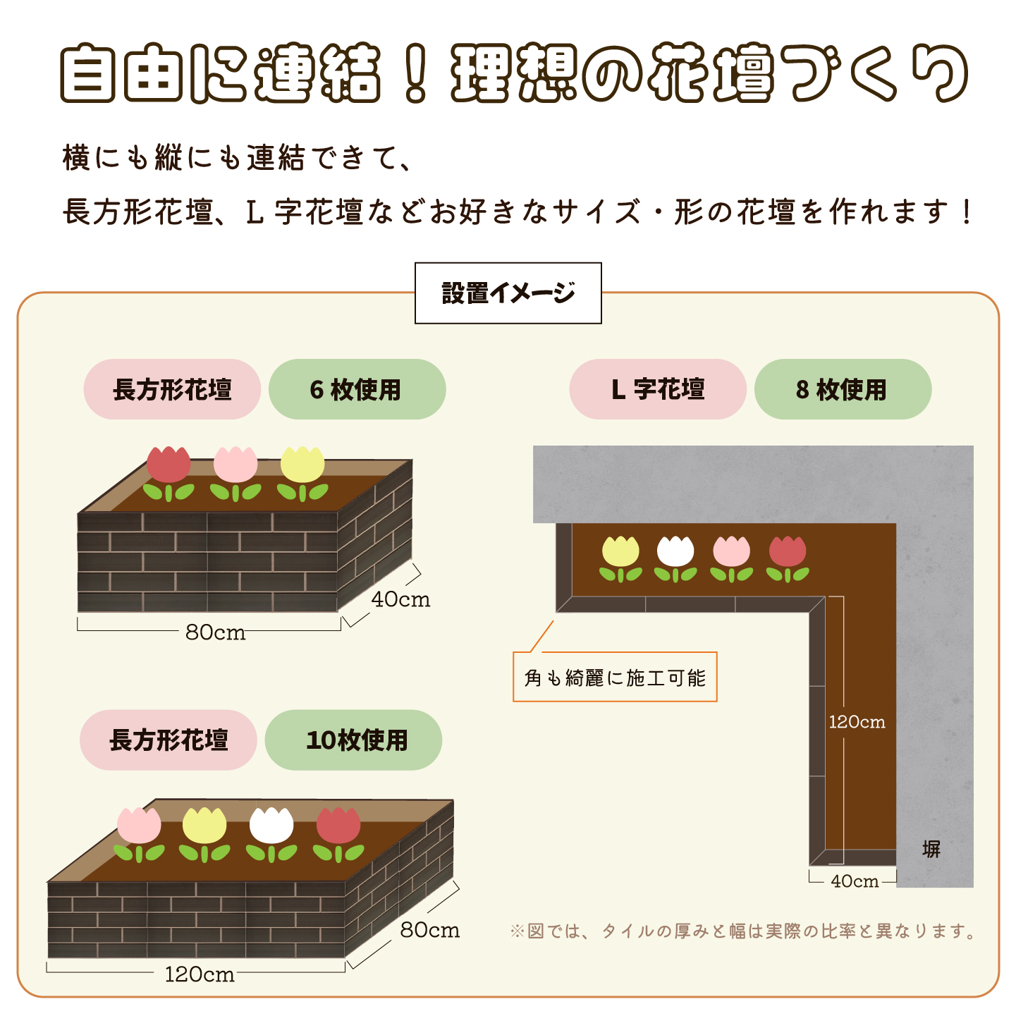 igarden（アイガーデン） レンガ風 花壇ブロック 幅40×奥行30×厚さ3cm 