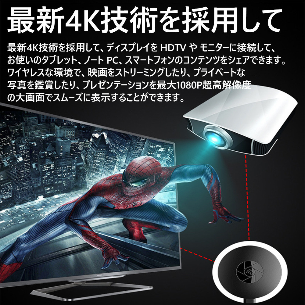 アウトレット☆送料無料 HDMIミラキャスト 映像機器 日本語説明書 HDMIケーブル iOS Android Windows MAC IOS対応  Miracast AirPlay TVプロジェクター 映画 ゲーム 会議 sarozambia.com