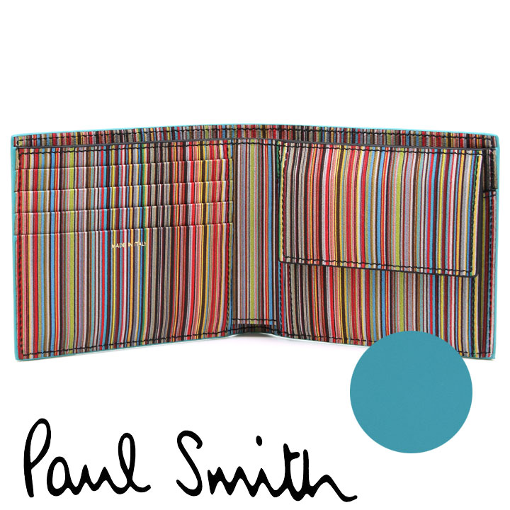 ポールスミス 財布 二つ折り財布 メンズ ターコイズブルー マルチストライプ M1A-4833-BMULTI 42 | Paul Smith | 01