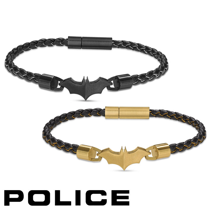 ＼新作モデル／ ポリス バットマン ブレスレット レザーブレスレット メンズ ブラック ゴールド POLICE BATMAN batarang GB0034701 GB0034702  選べる2カラー