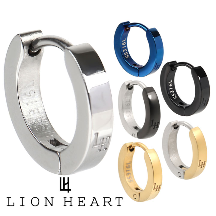 ライオンハート ピアス 片耳 メンズ 男性用 シングル フープピアス シルバー ブラック ブルー ゴールド LION HEART LHMP006 選べる6カラー