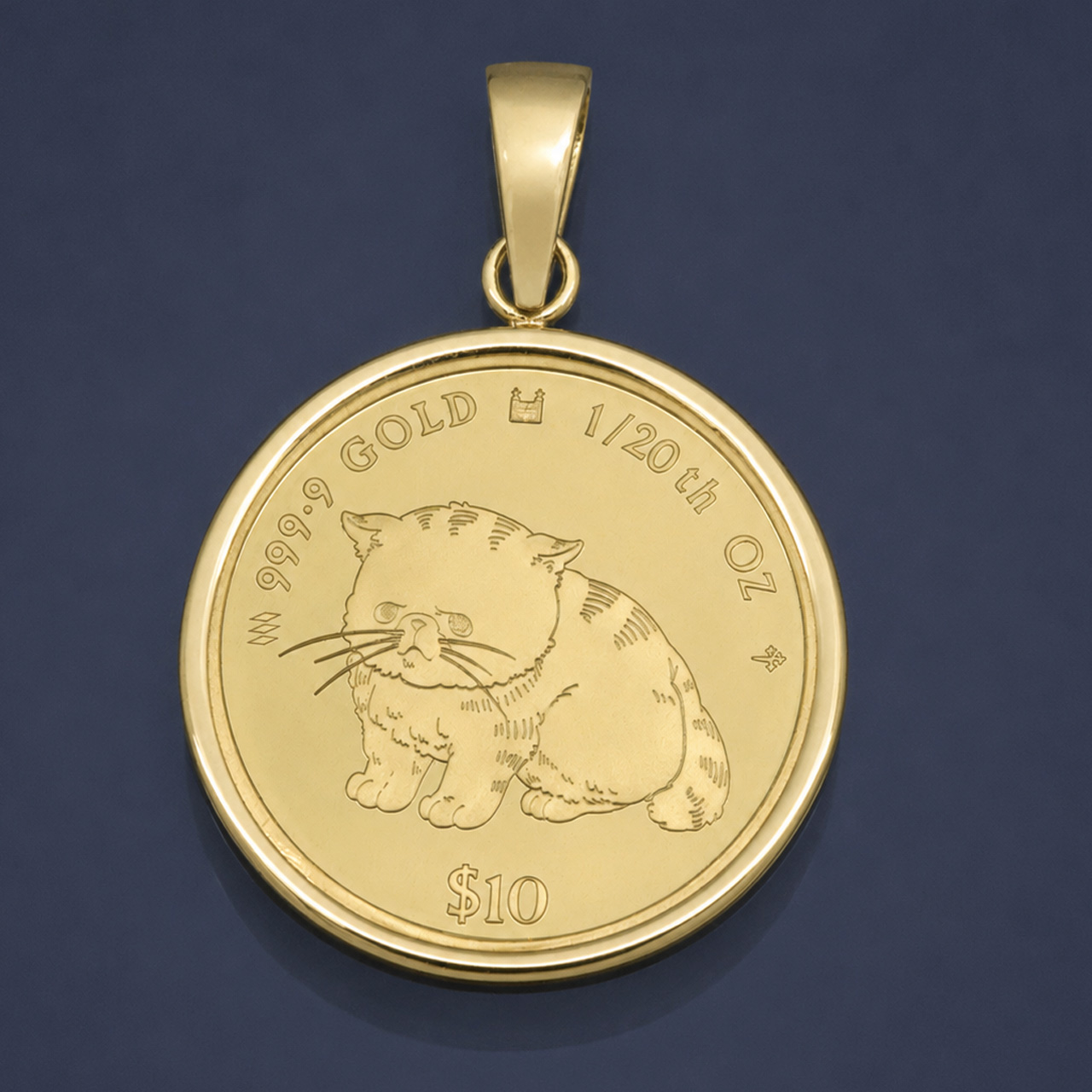 金ネコ　サイズ違い二種　値下げ交渉可！！ コイントップ 24金 ペンダントヘッド 1/20oz 1/20オンス キャット 猫
