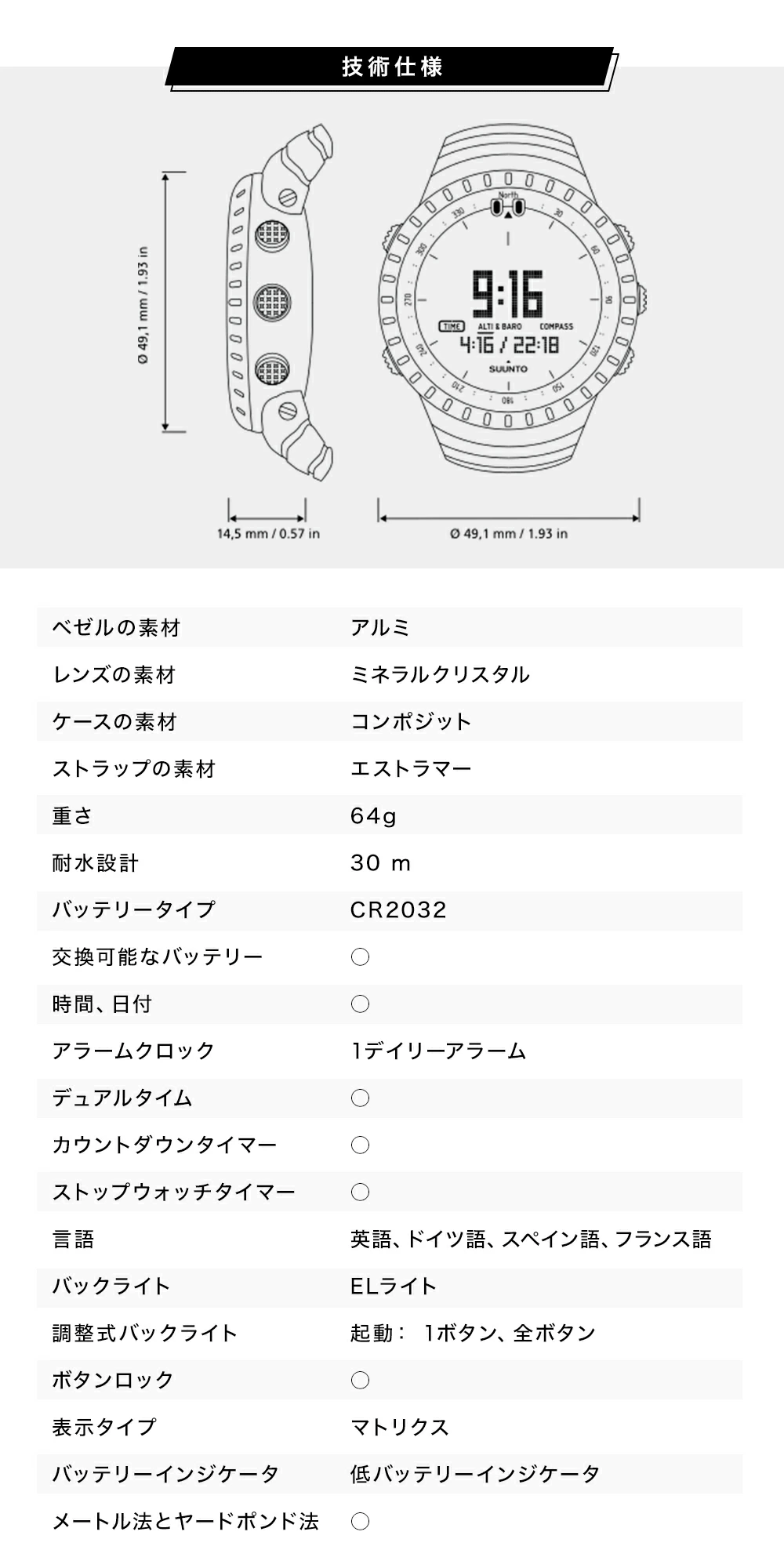 SUUNTO（スント） アウトドアウォッチ コア SUUNTO CORE ALL BLACK 