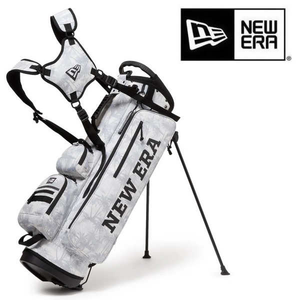 美品】NEW ERAスタンド付きゴルフバッグ ／ブラック.ホワイト／ヘッドカバー NEW ERA スタンドゴルフバッグ ブラック×ホワイト NEW ERA ニューエラ