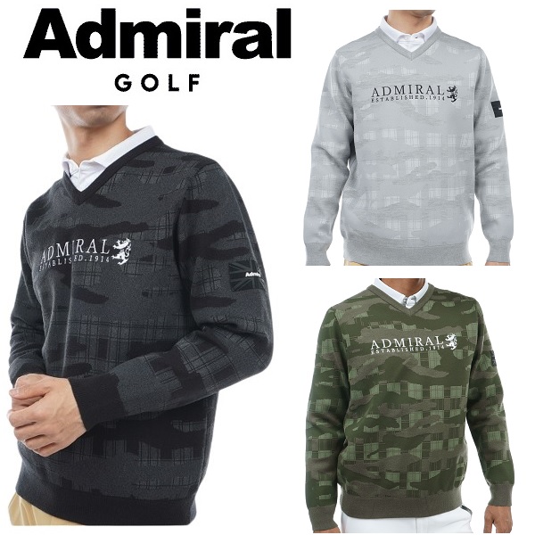 Admiral - [アドミラル ゴルフ] セーター カモフラジャカード 裏地付 Ｖネック ADMA Admiral Golf アドミラル ゴルフ メンズ カモフラジャカード