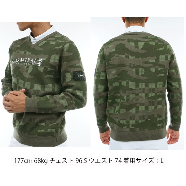 Admiral - [アドミラル ゴルフ] セーター カモフラジャカード 裏地付 Ｖネック ADMA Admiral Golf アドミラル ゴルフ メンズ カモフラジャカード