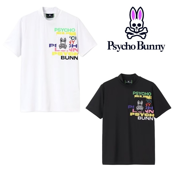 Psycho Bunny サイコバニー ビッグロゴ 半袖 モックネック シャツ Psycho Bunny サイコバニー ゴルフ メンズ PSYCHOBUNNYカラフル
