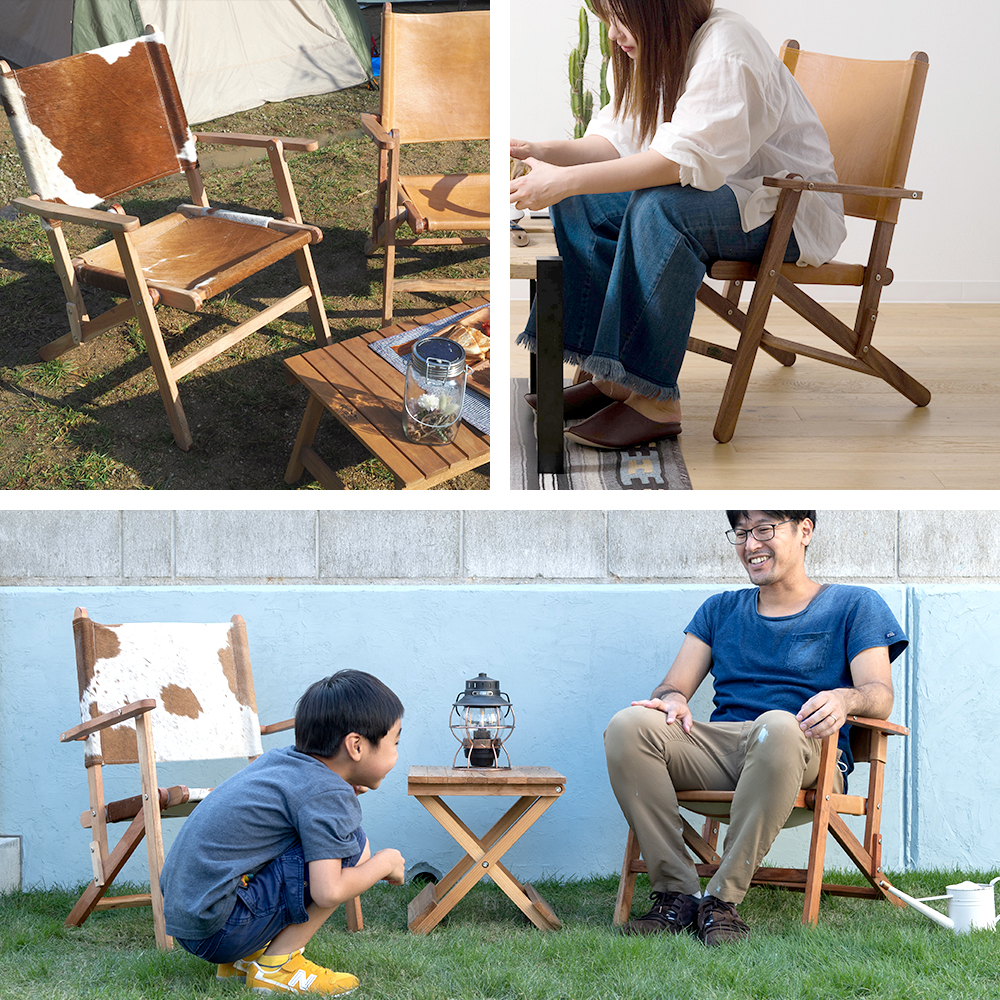 折りたたみチェア 木製 フォールディングチェア ロータイプ 椅子 アウトドア キャンプ おしゃれ ウッドチェア 仔牛ハラコ 2脚セット CSZ
