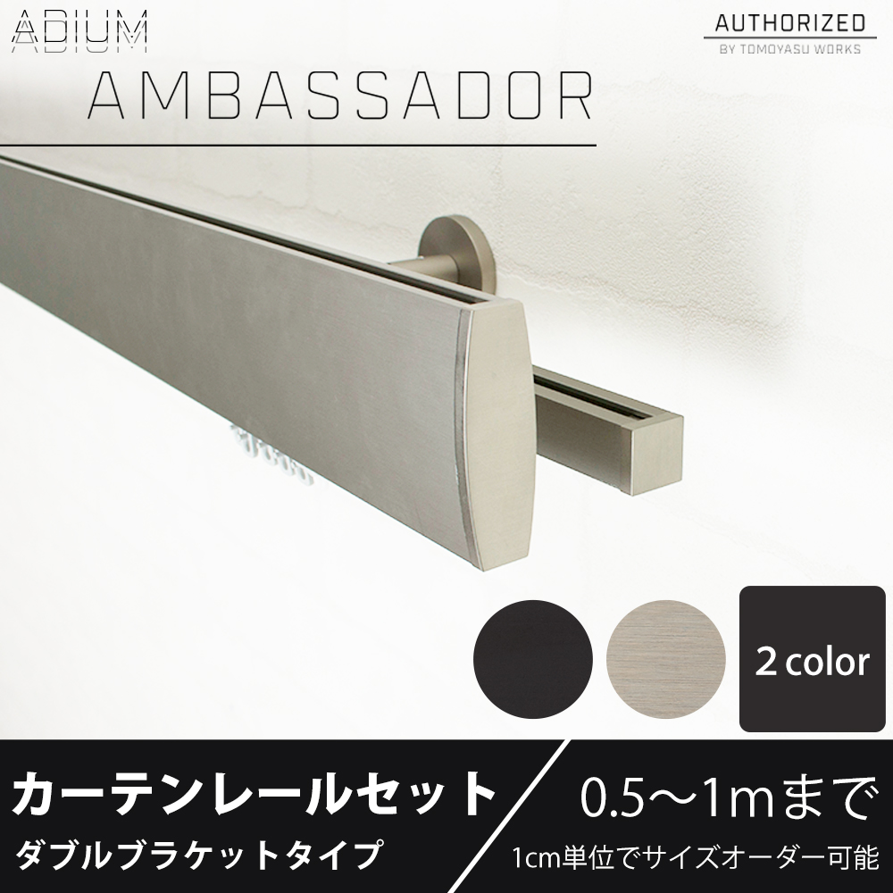 カーテンレール ダブルセット アイアン ADIUMシリーズ AMBASSADOR アンバサダー 50cm〜100cm オーダー C-F-3