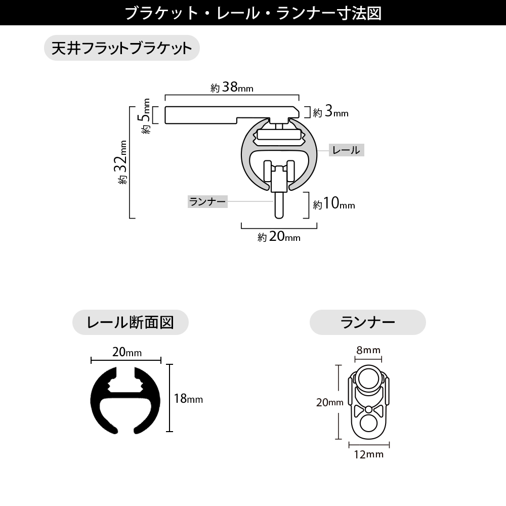 カーテンレール 天井付け 黒 おしゃれ 白 アイアン 高級 オーダー 装飾 ブラック ホワイト ADIUM フラットブラケット セット 501cm 〜 550cm｜igogochi｜17