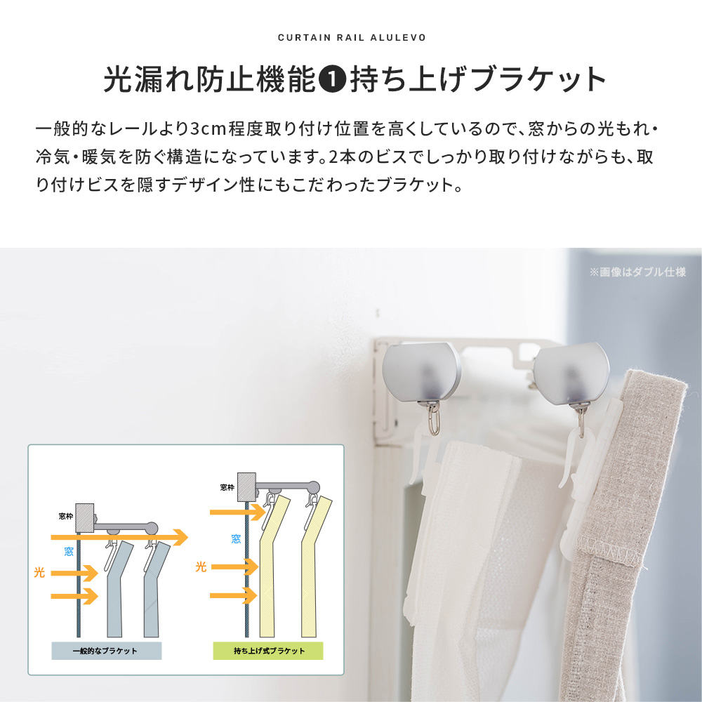 カーテンレール サイズオーダー ダブル セット Alulevo アルレヴォ アルミ おしゃれ 静音 光漏れ防止 軽量 高品質 421cm〜520cm H-N-0_4