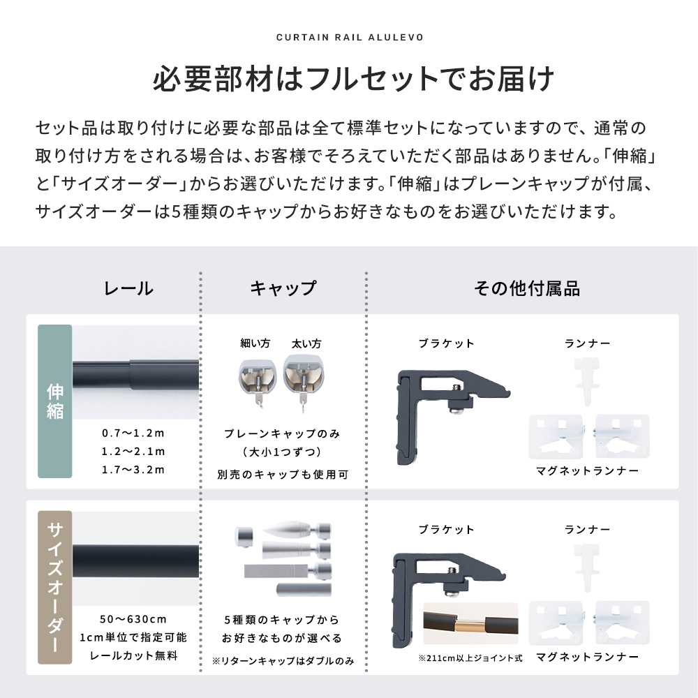 カーテンレール サイズオーダー ダブル セット Alulevo アルレヴォ アルミ おしゃれ 静音 光漏れ防止 軽量 高品質 421cm〜520cm H-N-0_6