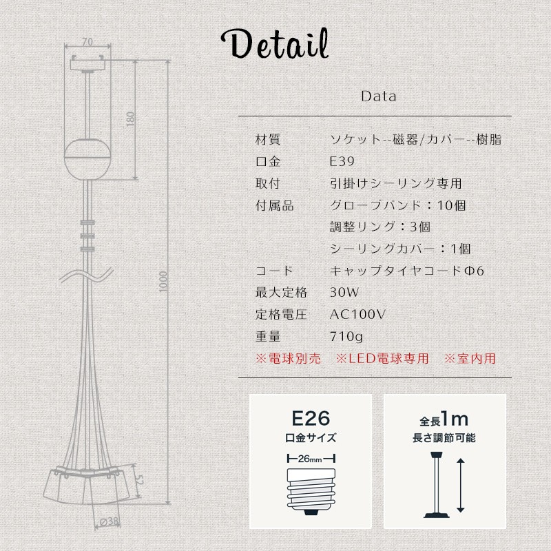 照明 ペンダントライト LED E26 5灯 おしゃれ つりさげ レトロ モダン