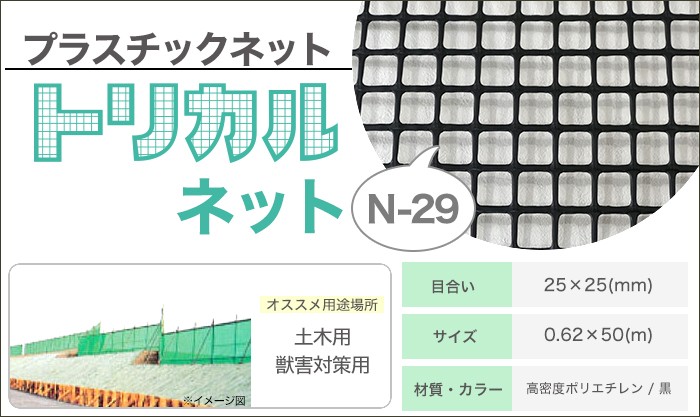 トリカルネット プラスチックネット N-29 目合い25×25mm サイズ0.62