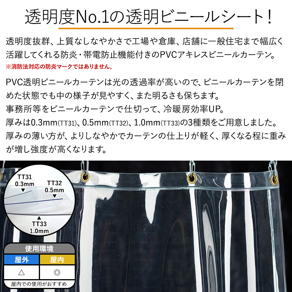 ビニールカーテン 厚手 透明 防炎 帯電防止 ...の詳細画像2