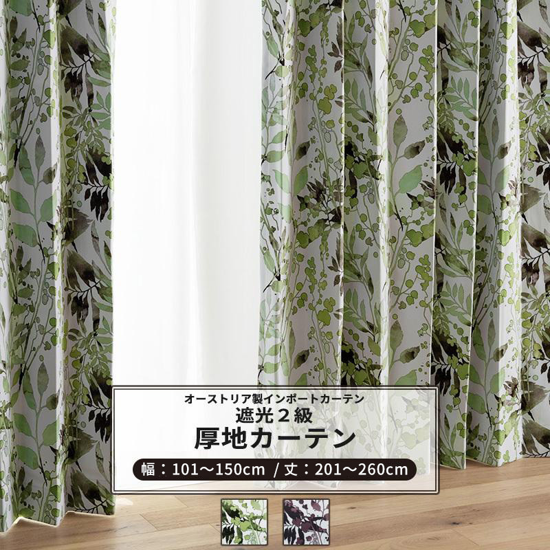 カーテン 遮光2級 植物 北欧 おしゃれ サイズオーダー 幅101〜150cm 丈201〜260cm YH837 レーヴェ 1枚 OKC5