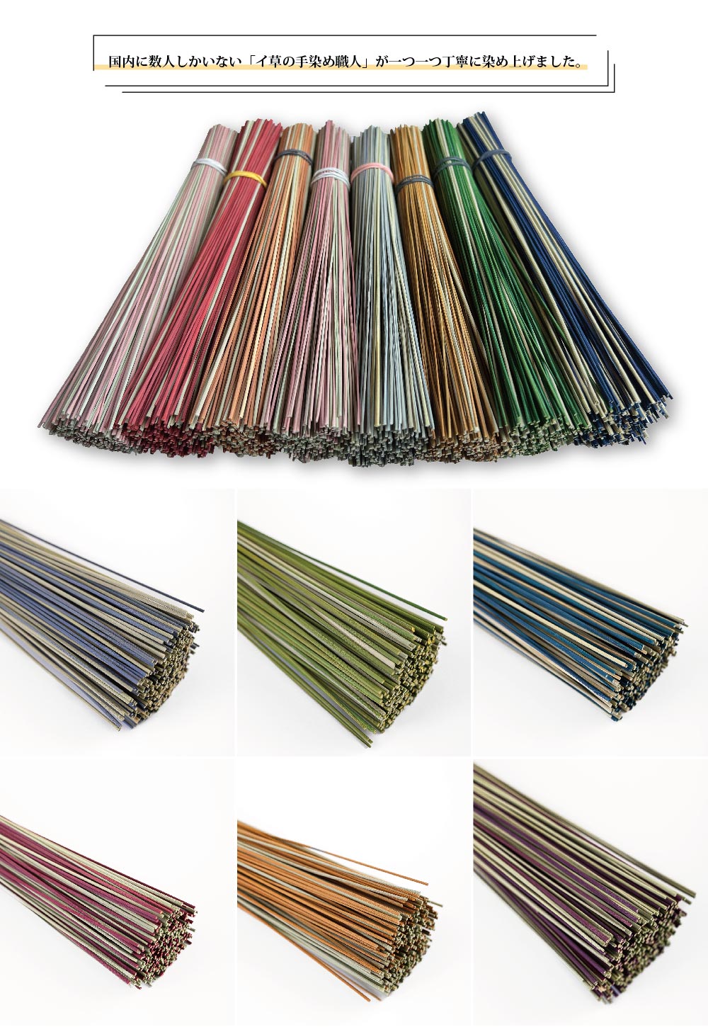 カラフルな置きい草8束セット ランダムカラーで届くインテリア向け天然い草 20cmサイズ