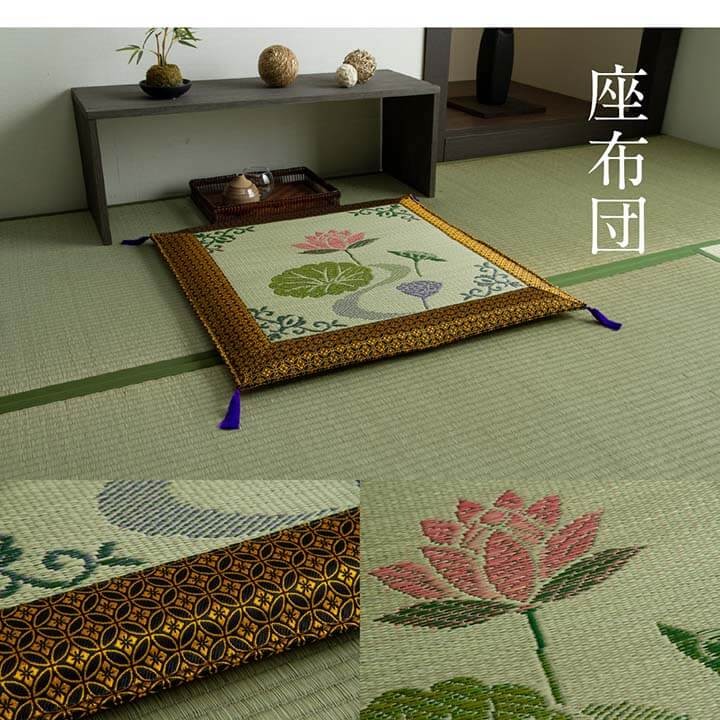 イケヒコ 仏前用 い草御前座布団＋御前ござセット 蓮の花 はすのはな
