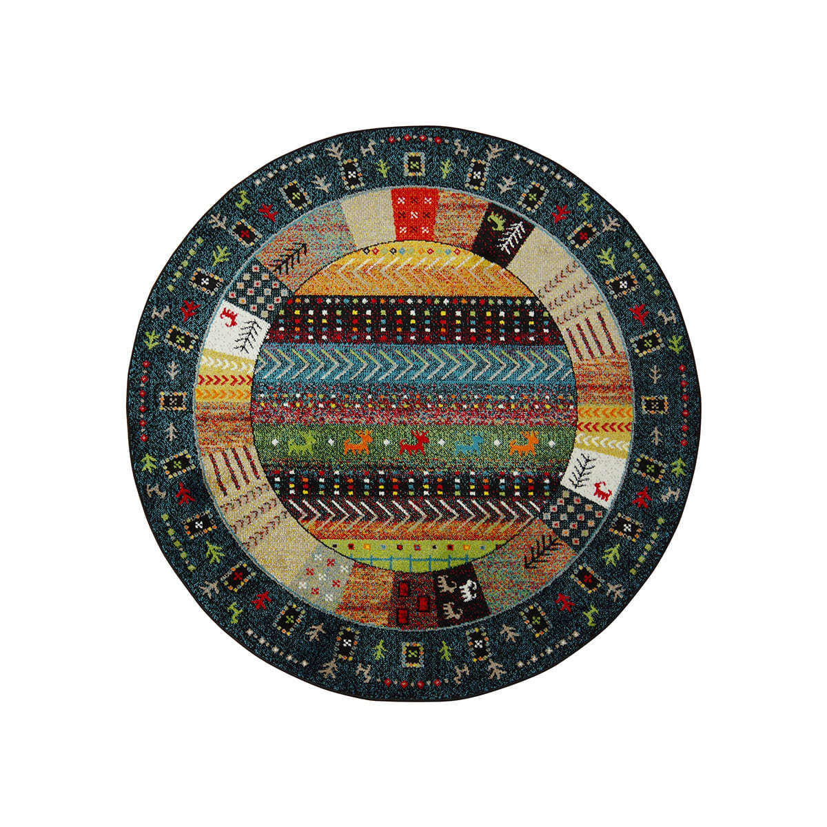 ウィルトン織ラグ 約160cm 円形 イビサ おしゃれ ルームマット カーペット ギャッベ風 ウィルトン織り 抗菌 防臭 消臭 モダン