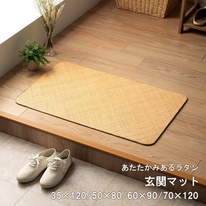 イケヒコ 玄関マット みらい 宝麗 マット 約60×90cm ラタン 籐