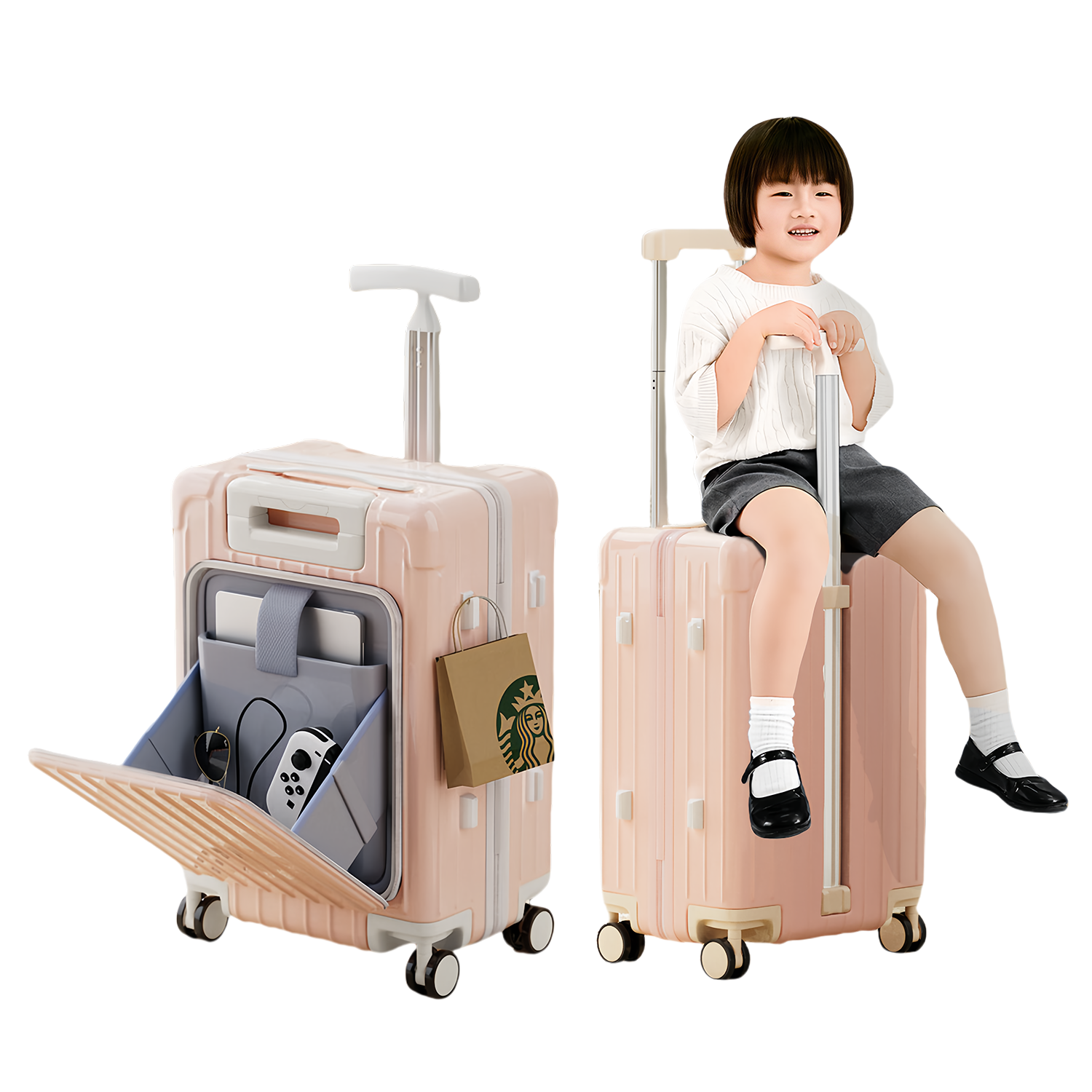 【美品】子どもが乗れるキャリーケース　スーツケース 子供が乗れるスーツケース 多機能 フック付き ネットポケット