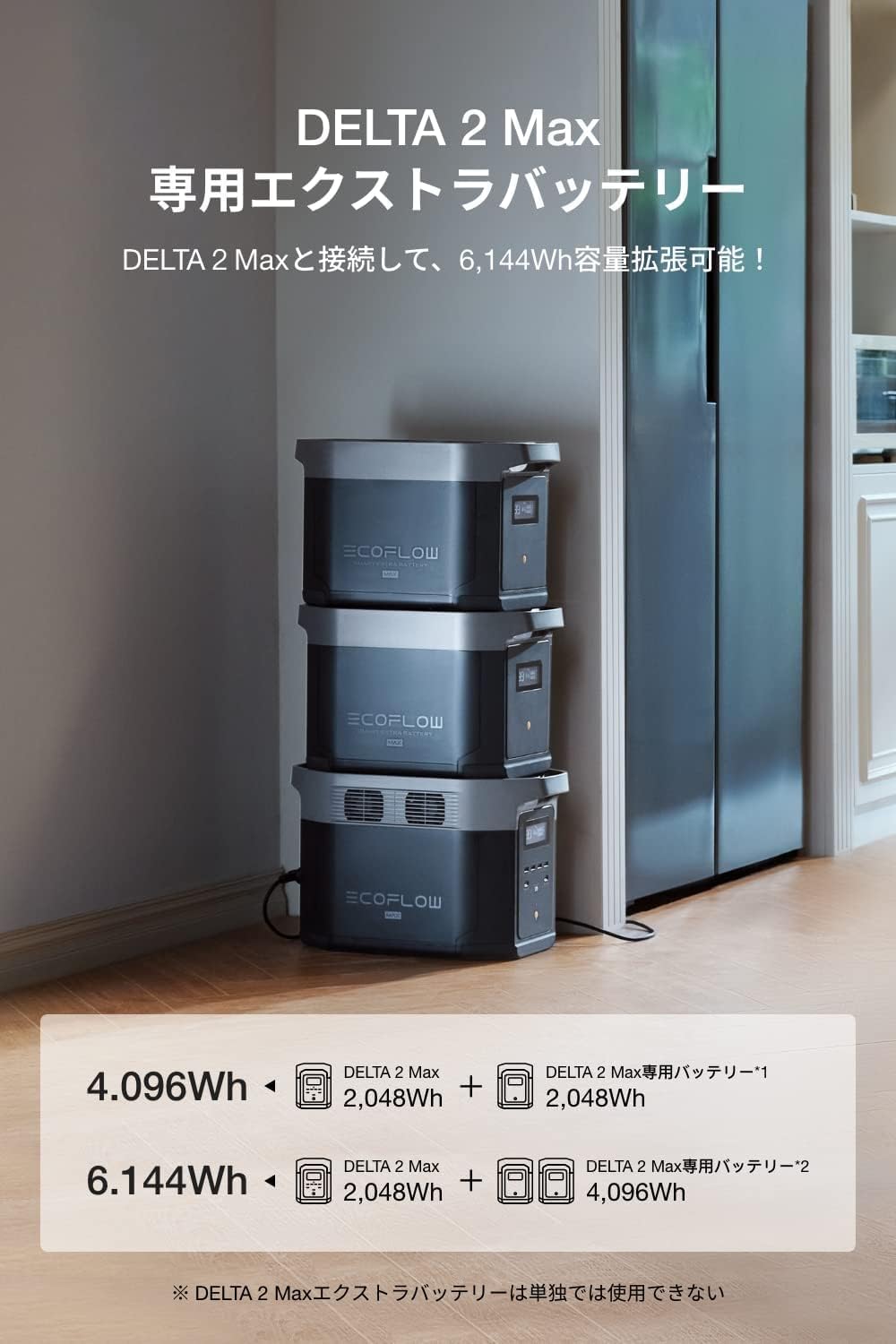 整備済品】EcoFlow DELTA 2 Max 専用エクストラバッテリー 2048Wh 容量