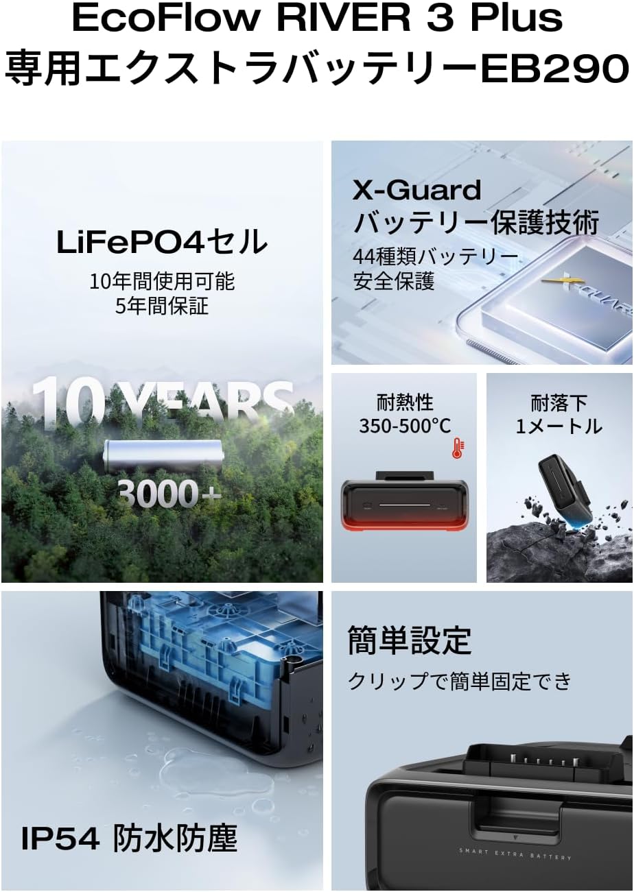 整備済品】EcoFlow RIVER 3 Plus 専用エクストラバッテリー EB290