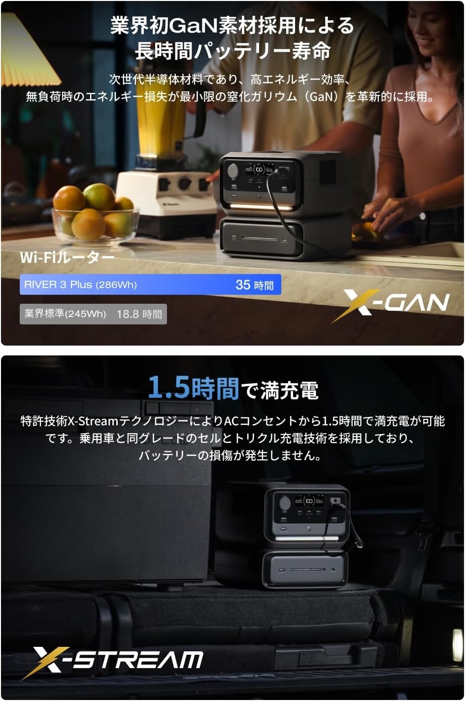 整備品EcoFlow  3 Plus+EB580 858Wh電源セット 整備品】EcoFlow RIVER 3 Plus ポータブル電源とRIVER 専用エクス トラ