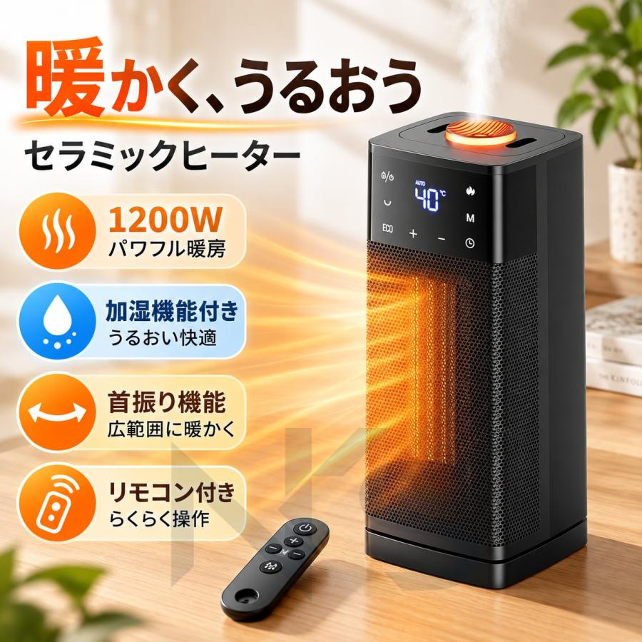 電気ヒーター 速暖 セラミックヒーター 加湿機能付き 首振り 温度調節