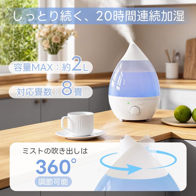 新品　未使用　hyGie WT-2 20〜36畳用 消臭 除菌 省エネ　加湿器 2026最新型 加湿器 超音波式 しずく型 卓上 大容量2L アロマ 20時間