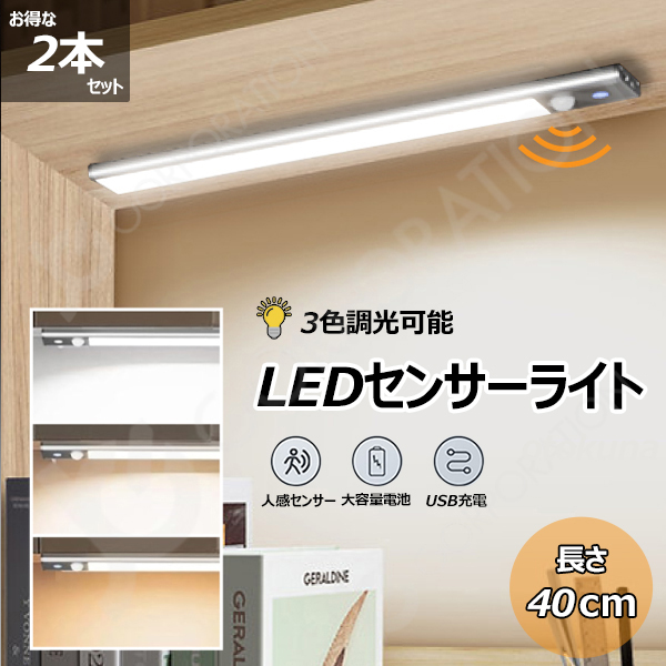無料発送 人感センサーLEDライト【40cm】【2本セット】LEDセンサーライト ライト・ランタン