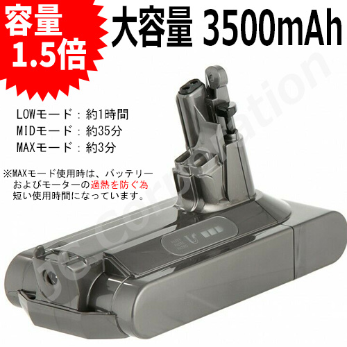ダイソンV１０sv１２　バッテリー６４分稼動確認済み Dyson ダイソン バッテリー V10 SV12 dyson 互換バッテリー SV12