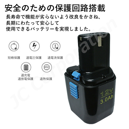 JCコーポレーション 日立工機 12V 3.0Ah 互換 バッテリー ニッケル水素