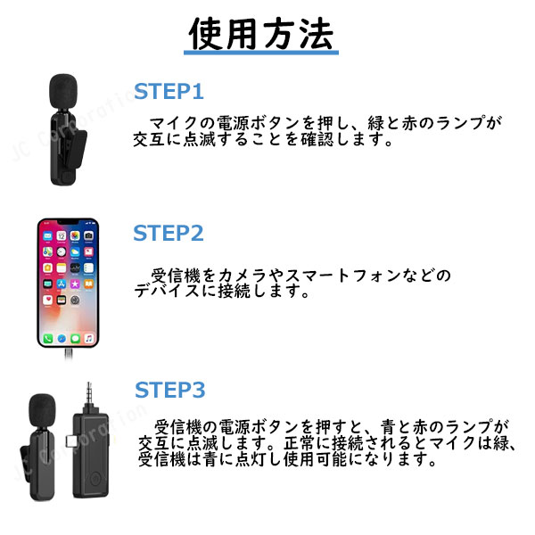 JCコーポレーション ワイヤレスピンマイク レシーバーセット