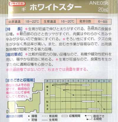 種 ホワイトスター 20ml栽培様式（作型表）