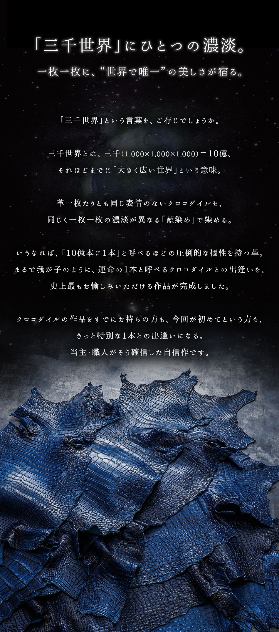 クロコダイル財布 マットクロコ 青 藍染め メンズ 長財布 大型財布