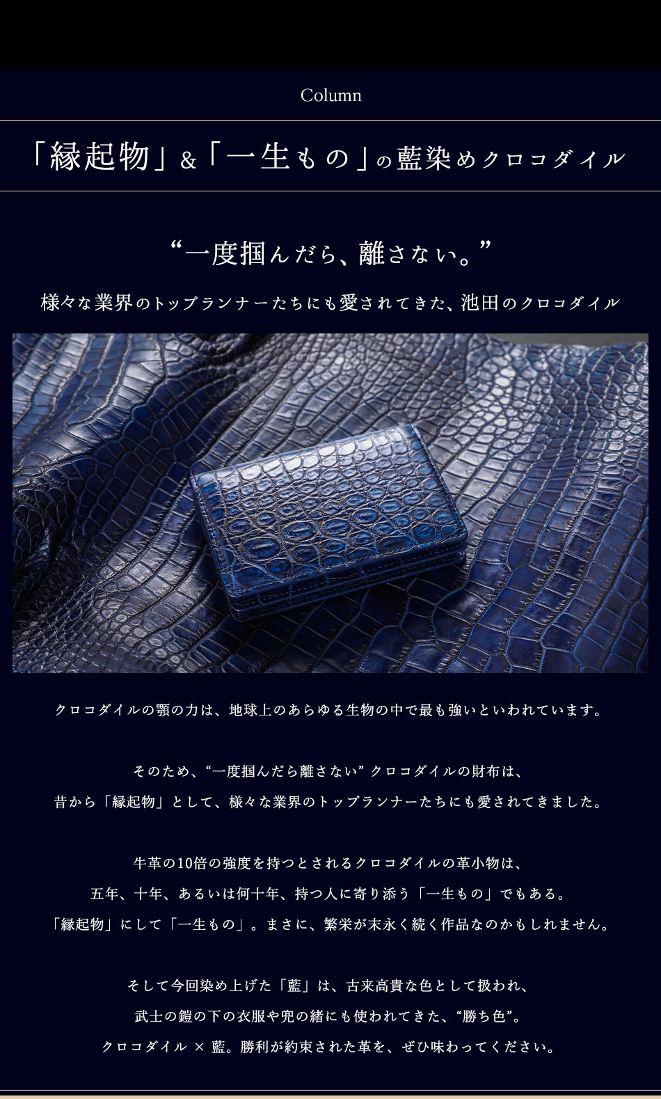 藍染めクロコダイル 名刺ケース【池田工芸】“勝ち色”「藍染め